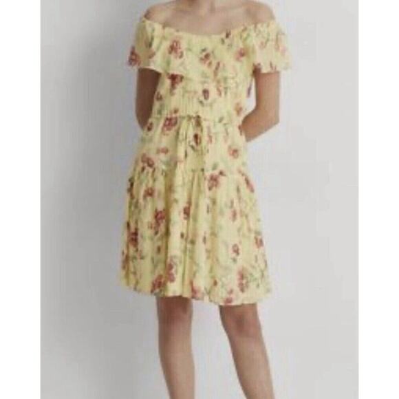 Lauren Ralph Lauren Dress Yellow Floral Off Shoulder SZ 16 Cruise Beach Vacay